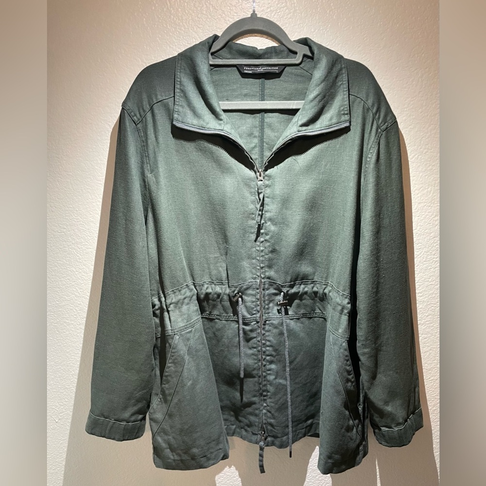 Peruvian Connection Green Linen Utility Jacket L